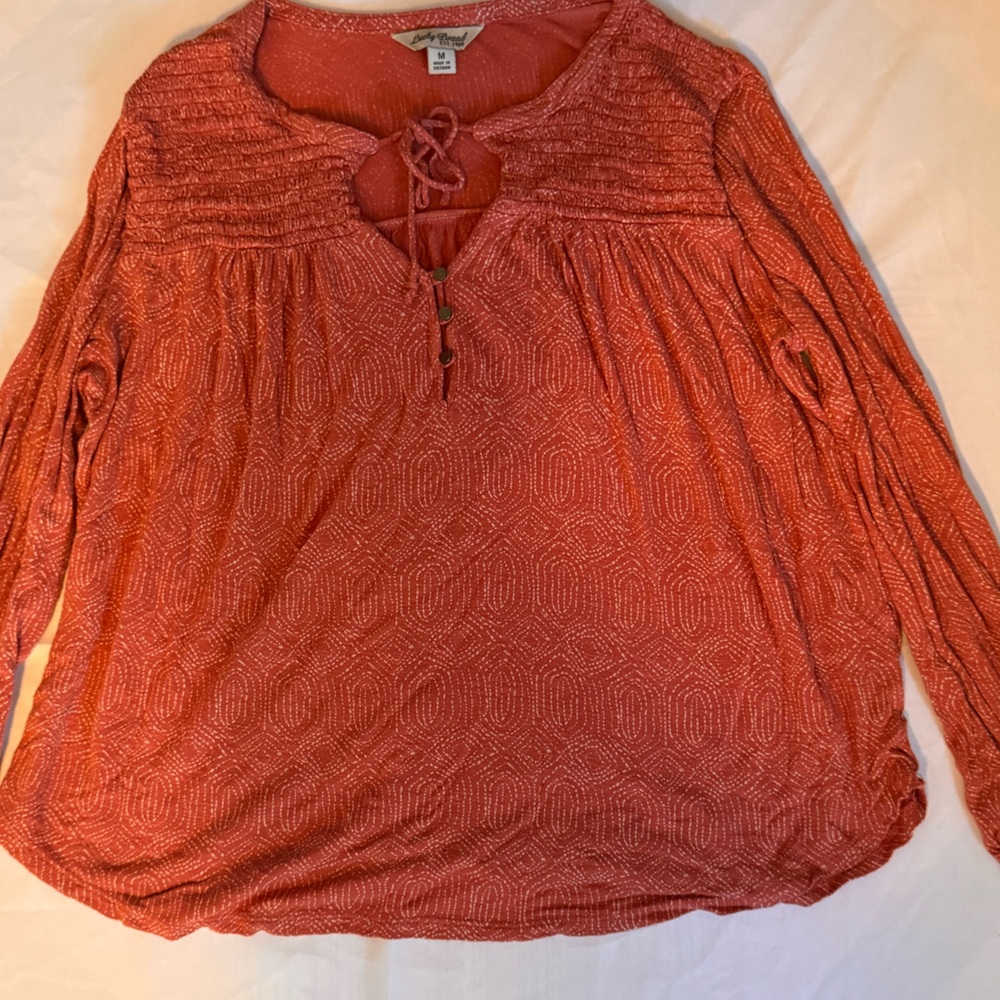 Lucky Brand Rust Blouse with Keyhole Tie